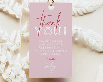 HENLEY Favor Tag Template, Modern Bachelorette Gift Tag, Hot Pink and Red Thank You Tag Printable, Editable Message Tag Instant Download