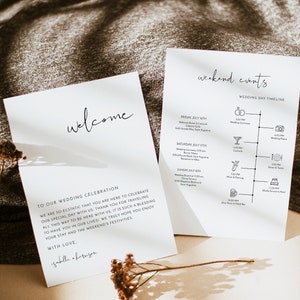 Plantilla de cronograma de boda minimalista ADELLA, cronograma de boda, cronograma de eventos, itinerario de boda, cronograma de fin de semana imprimible, bolsa de bienvenida