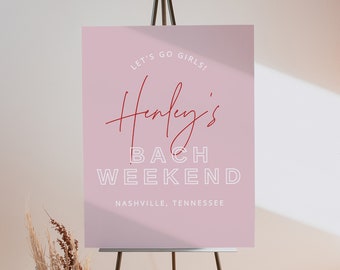 HENLEY Bachelorette Welcome Sign Template Edgy Pink and Red Bachelorette Welcome Modern Bachelorette Sign Retro Bachelorette Signage