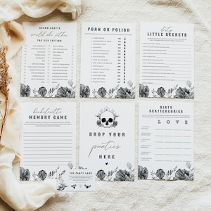 NOVA Skull Bachelorette Game Bundle, Halloween Bachelorette Games, Printable Bachelorette Game Kit, Bride or Die Bachelorette Gothic Floral