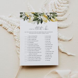 DAHLIA Name That Cake Bridal Shower Game, Lemon Bridal Shower Game, Citrus Bridal Shower Games Instant Download, Main Squeeze Bridal Shower