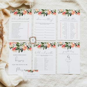 SAVANNAH Peach Bridal Shower Game Bundle, Bride&#39;s Peaches Bridal Shower Games, Printable Bridal Shower Games Instant Download, Garden Fruit
