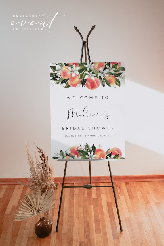 SAVANNAH Peach Bridal Shower Welcome Sign Template, Georgia Peach Bridal Shower Sign Printable, Watercolor Peaches Bridal Shower Instant DIY