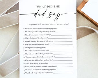 BLAIR PRINTED + SHIPPED What Did Dad Say Baby Shower Game, Guess What Dad Says, Ask Dad Games, Modern Minimalist Baby Shower Game Cards