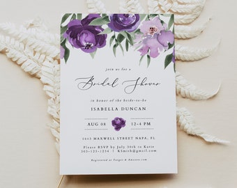 LILAH Purple Bridal Shower Invitation Template, Floral Bridal Shower Invite, Lavender Bridal Shower Invite, Editable Printable DIY Invite