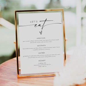 Minimalistisches Abendmenu Vorlage, Hochzeit Menü Zeichen bedruckbar, Boho Let's Eat Menü, modernes Abendessen Menü Sofort Download DIY - BLAIR