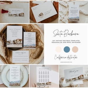 SANTA BARBARA Wedding Bundle, West Coast Wedding Invite, Large Wedding Kit, California Wedding Invitation Set, Watercolor Santa Barbara DIY