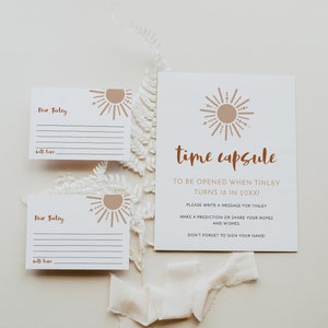 TINLEY Sun Time Capsule Vorlage, Boho Time Capsule Erster Geburtstag Karten und Schild, Boho Gebranntes Orange Erste Reise Rund um die Sonne Geburtstag