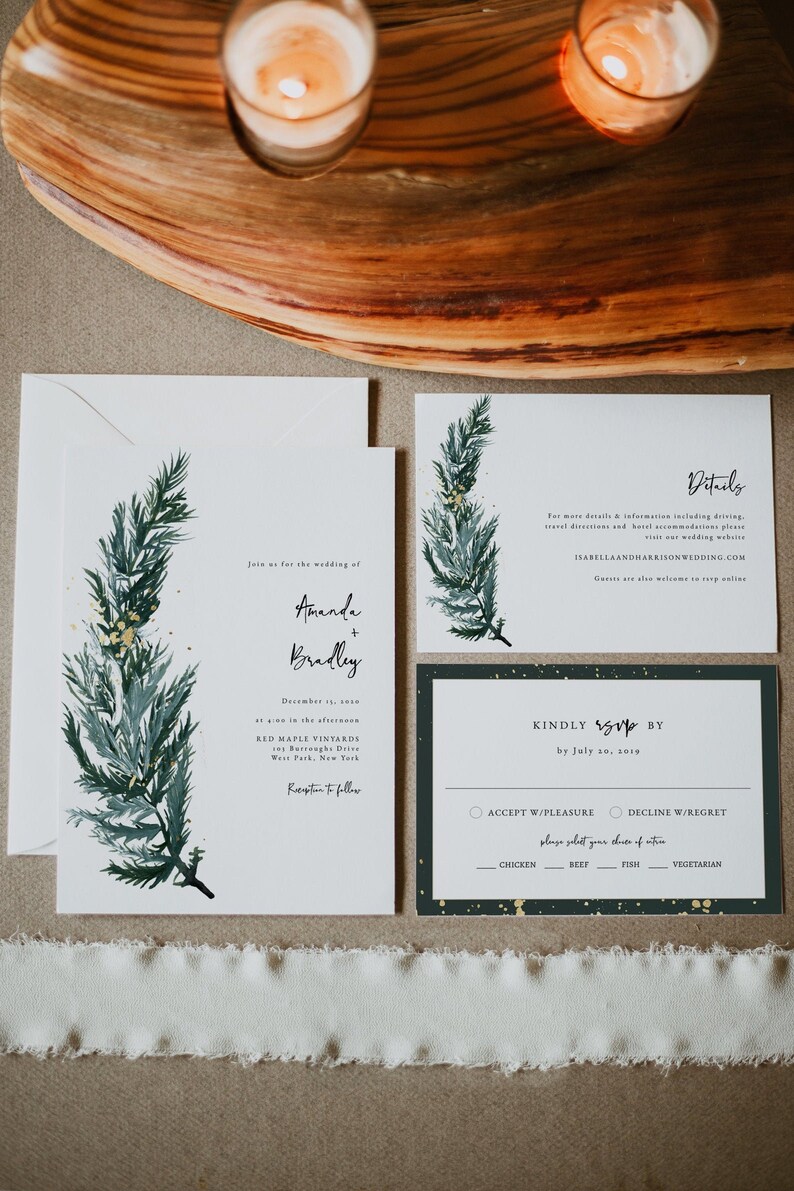 Wedding Bundle Forest Wedding Invitation Kit Instant Holiday Wedding Christmas Wedding Invitation BEATA Winter Pine Wedding Invitation