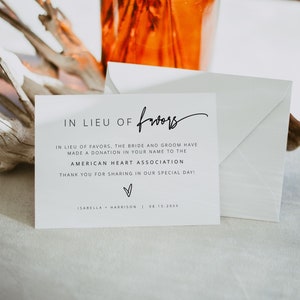 MARLO Modern Bohemian In Lieu of Favors Wedding Charity Donation Card Template
