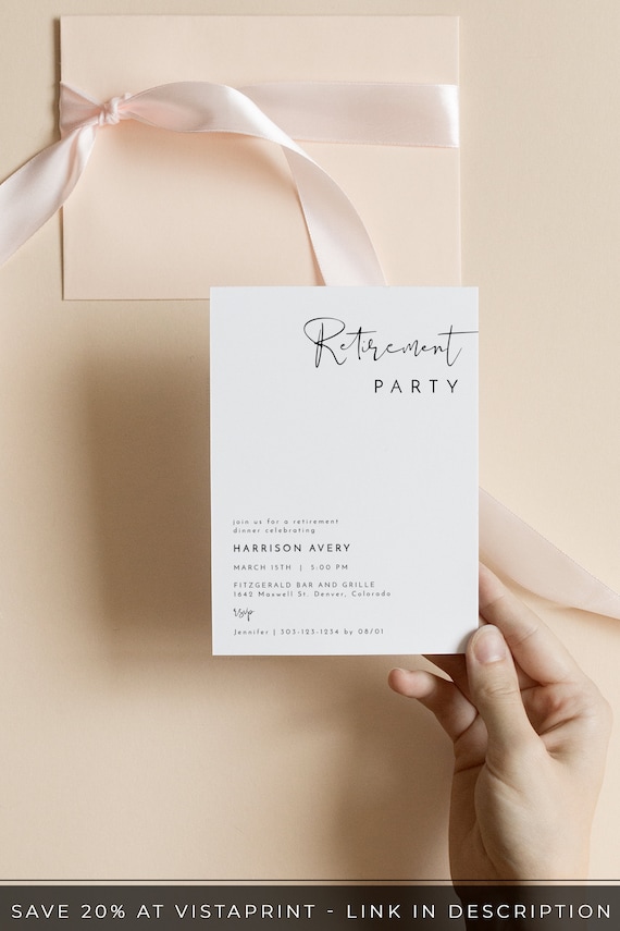ADELLA Minimalist Retirement Party Invitation Template, Surprise Retirement Invitation for Men Download, Minimal Retirement Dinner Invites