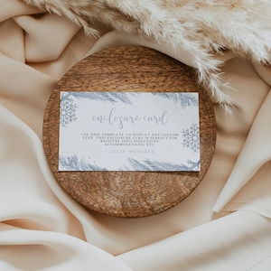 Plantilla de tarjeta de recinto de invierno de RORY, inserto de invitación imprimible en azul polvoriento, descarga instantánea de tarjeta con detalles de Winter Onderland, baby shower DIY