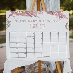 RORY Winter Baby Due Date Calendar Game, Blush Snowflake Guess The Due Date Calendar, Baby Shower Prediction Sign, Baby It&#39;s Cold Outside