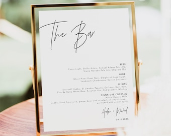 The Bar Sign, Modern Drink Menu Template, Minimalist Wedding Bar Menu, Simple Wedding Drink Menu Printable HARLOW