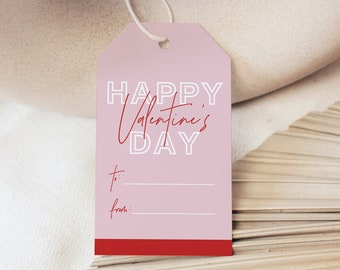 HENLEY PRINTED + SHIPPED Valentines Day Tags, To and From Valentine Tag, Modern Red and Pink Valentine Basket Tags, Edgy Bold Font Retro