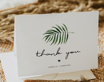 CATE Tropical Thank You Cards, Palm Leaf Thank You Card Template Printable, Beach Thank You Cards, Wedding Thank You, Shower Thank You DIY