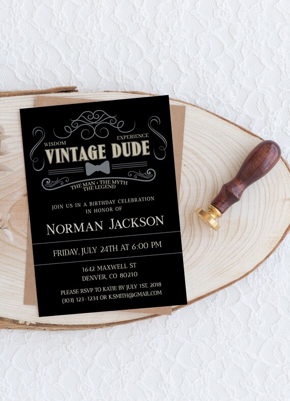 Vintage Dude Invitation Template Birthday Invitation 90th Etsy