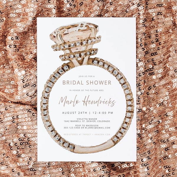 BRANDIE Diamond Ring Bridal Shower Invitation Template, Rose Gold Bridal Shower Invite, Printable Bridal Shower Invitation Glam Bridal DIY