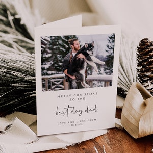 ADELLA Afdrukbare hond vader kerstkaartsjabloon Beste hond vader kerstkaart Bewerkbare DIY-kerstkaart Gepersonaliseerde fotokaart DIY