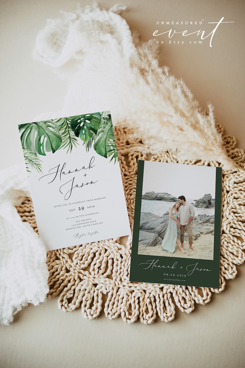 Tropical Wedding Invitation Template Suite, Palm Wedding Invitation Printable Set, Beach Wedding Invitation, Destination Island Luau CORA image 2