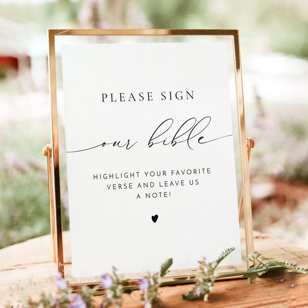 VALENTINA PRINTED + SHIPPED Bible Wedding Guestbook Sign, 8x10" Sign Our Bible Sign, Elegant Wedding Guest Book Sign, Table Signage