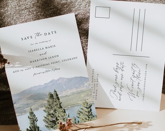 SAPPHIRE POINT Save the Date Template, Colorado Postcard Save the Date, Mountain Wedding Save the Date, Dillion Reservoir Breckenridge DIY