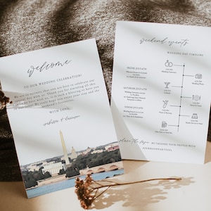 Modèle de lettre de bienvenue pour mariage WASHINGTON DC, calendrier du mariage Washington DC Skyline imprimable, calendrier du mariage à destination ordre de l'événement