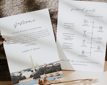 WASHINGTON DC Wedding Welcome Letter Template, Washington DC Skyline Wedding Timeline Printable, Destination Wedding Schedule Order of Event