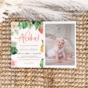 1st Luau Birthday Invitation Template, Luau First Birthday Invitation, Tropical Birthday Invitation, Aloha Birthday Invitation Palm LALANI