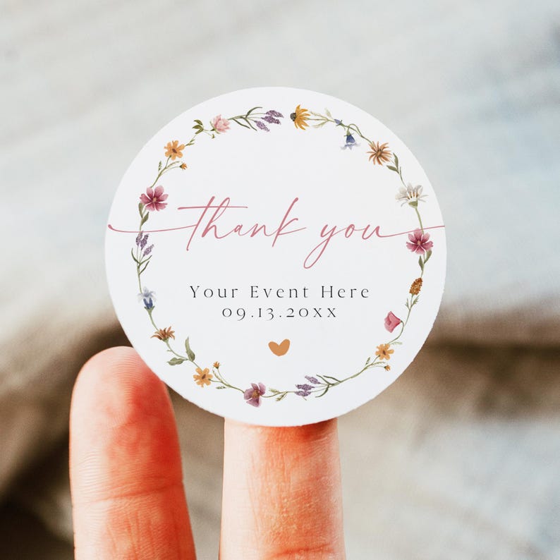 PRINTED + SHIPPED Wildflower Thank You Stickers, Floral Boho Favor ...