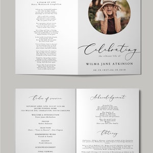 EVELYN Minimalist Funeral Program Template, Elegant Funeral Program Template for Men or Women, Script Foldable Funeral Program image 2
