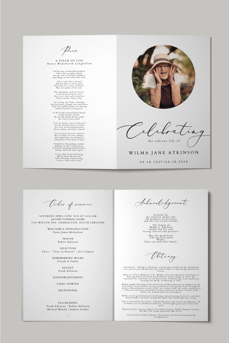 EVELYN Minimalist Funeral Program Template, Elegant Funeral Program Template for Men or Women, Script Foldable Funeral Program image 2