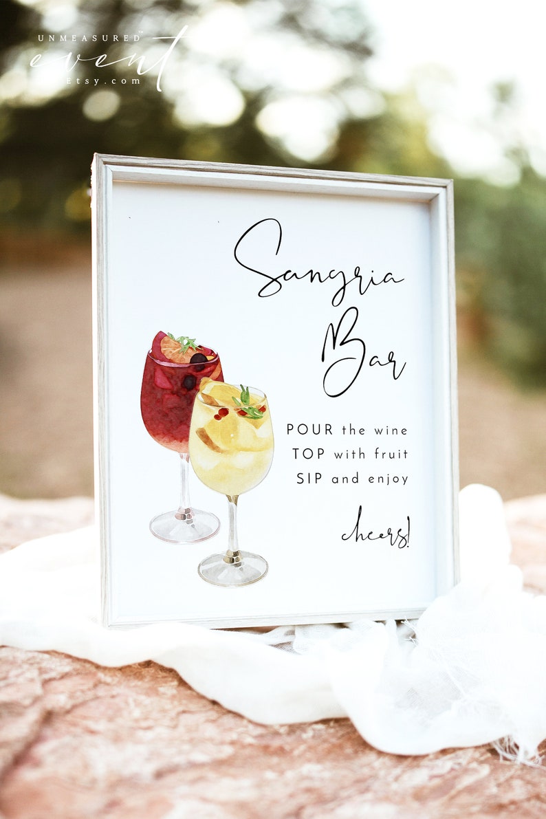 ADELLA Minimalist Sangria Bar Sign Template, Modern Sangria Station Printable, Simple Watercolor Sangria Sign Editable image 3