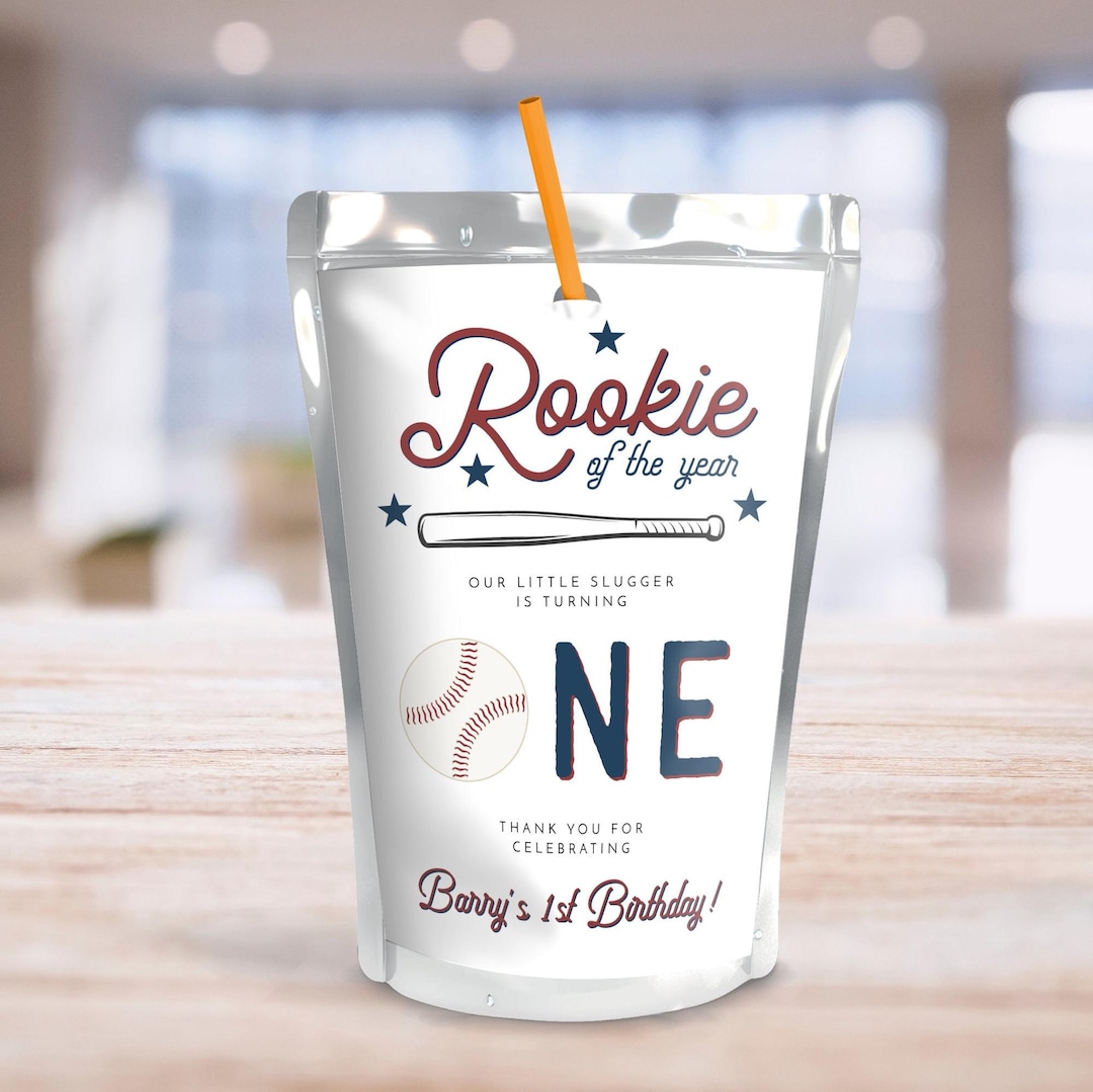 Baseball Birthday Juice Pouch Sticker Template, Rookie of the Year ...