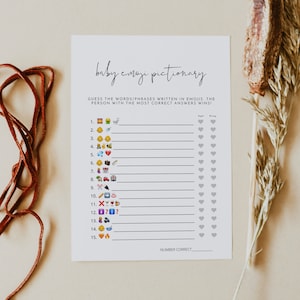 ADELLA Minimalist Emoji Pictionary Baby Shower Game, Modern Baby Shower Game Printable Template, Gender Neutral Simple and Clean Baby Shower