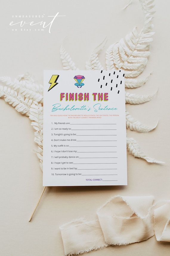 TOPANGA Finish the Sentence Bachelorette Game Printable | Etsy