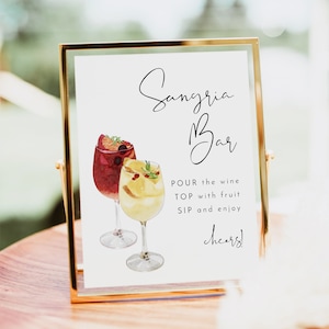 ADELLA Minimalist Sangria Bar Sign Template, Modern Sangria Station Printable, Simple Watercolor Sangria Sign Editable image 1