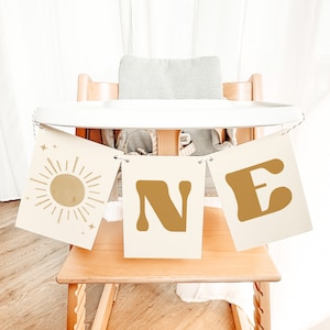 BODHI premier anniversaire photo bannière, un joyeux anniversaire garçon bannière, soleil un anniversaire bannière, Boho premier anniversaire chaise haute bannière cartes