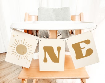 BODHI First Birthday Photo Banner, One Happy Boy Birthday Banner, Sun ONE Birthday Banner, Bohemian First Birthday High Chair Banner Cards