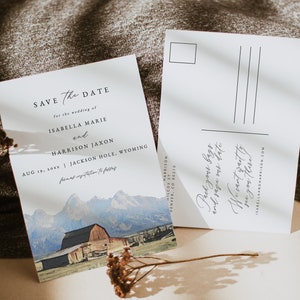 Modelo de reserva de data JACKSON HOLE, reserva de data de cartão postal de Wyoming, reserva de data de casamento na montanha, viagem, acampamento ao ar livre, casamento na floresta