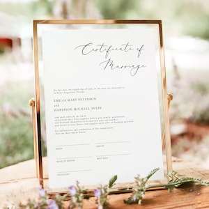 Minimalistische Heiratsurkunde Vorlage, 8x10 & 16x20" Heiratsurkunde, Hochzeitsandenken druckbar, modernes Handfasting Cert - EVELYN