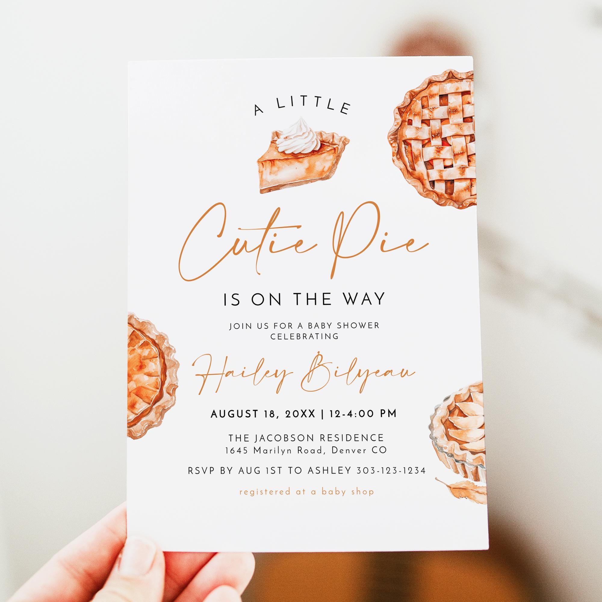 MABEL Cutie Pie Baby Shower Invitation Template, Thanksgiving Baby Shower Invitation, Fall Baby Shower Invite, Pumpkin Baby Shower Invite