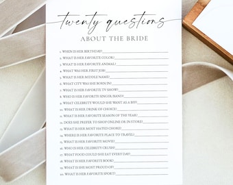 BLAIR PRINTED + SHIPPED Twenty Questions About the Bride Game, Bridal Shower Games, Modern Minimalist Bridal Shower, Boho Bridal Game Cards