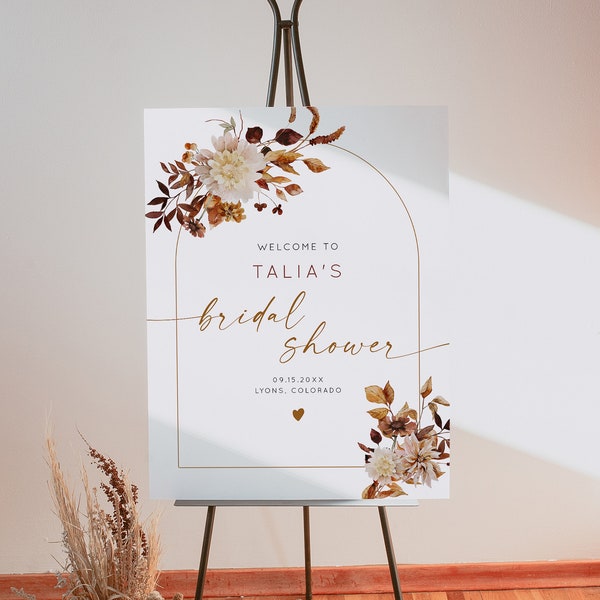 TALIA Fall Bridal Shower Welcome Sign Template, Bohemian Bridal Shower Welcome, Boho Bridal Shower Welcome, Autumn Bridal Shower Arched Sign