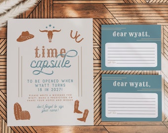 Time Capsule Template, Time Capsule First Birthday, Time Capsule Baby Shower, Time Capsule Cards, Western Cowboy Rodeo Birthday Party WYNONA