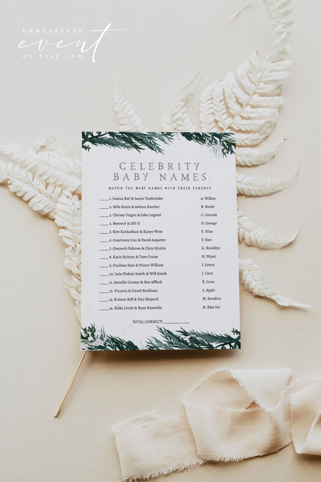 RORY Rustic Pine Celebrity Baby Names Baby Shower Game Template Winter ...