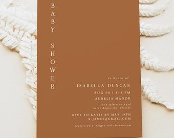 MIA Burnt Orange Baby Shower Invitation Template, Terracotta Baby Shower Invitation Printable, Bohemian Baby Shower Desert Earth Tones
