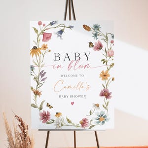 CAMILLA Baby In Bloom Baby Shower Welcome Sign Template, Wildflower Baby Shower Welcome Sign Printable, Floral Baby Shower Welcome Custom