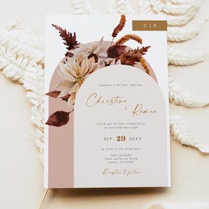 Boho Wedding Invitation Template, Arched Wedding Invitation, Bohemian Wedding Invitation, Photo Wedding Invitation, Autumn Blush DIY - TALIA