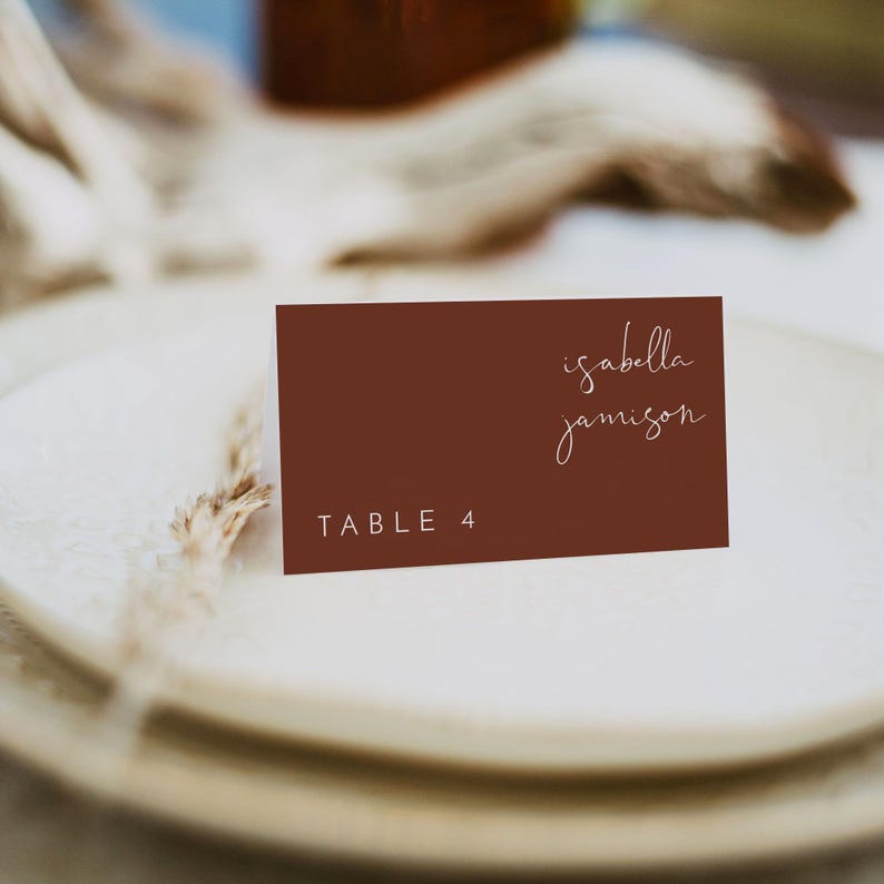 Rust Wedding Place Card Template, Terracotta Place Card Printable